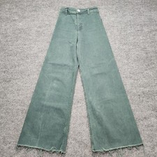 Zara The Marine Straight Jeans Women’s Size 29 High Rise Wide Leg Green Raw Hem picture