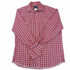 Wrangler Men’s M Western Shirt Red Black Plaid Pearl Snap Cowboy Yoke picture