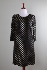 TALBOTS $158 Textured Gold Polka Dot Lined Open Back Shift Dress Size 12 picture