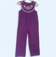 Vintage Carter's Toddler Girl Jumpsuit Purple Floral Heart Embroidery Size 4T picture