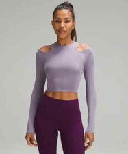 NWT LULULEMON Shoulder Cut-Out Yoga Long Sleeve Top Ribbed Cropped Purple Ash 6 picture