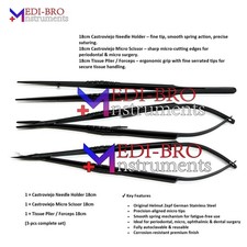 Helmut Zepf Castroviejo Micro Surgical Set 18cm– Needle Holder, Scissors & Plier picture