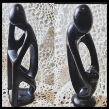Hand Carved Black Soapstone Statues Abstract Kenyan Art Family and Thinking picture