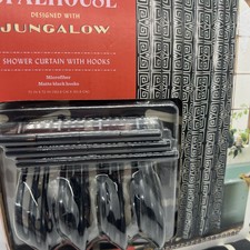 New Opalhouse Jungalow Black White Abstract Pattern Shower Curtain hooks Bundle picture