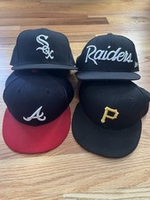 Lot of 4 New Era Fitted Baseball & NFL Hats Size 7 1/4. Pre Owned Good Condition picture