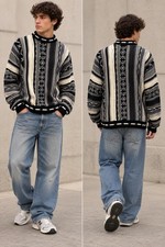 Vtg Protege Sweater Mens L Biggie Cosby 3D Textured Aztec Grunge Retro 90s picture