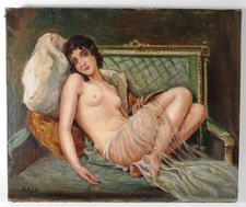 Portrait of Reclining Female Woman French School Oil Painting Art Deco picture