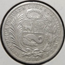 1896 Peru Un Sol Silver Coin picture