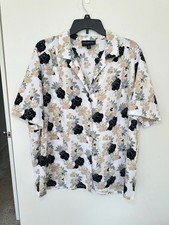 Donnkenny Classics Button-Down Shirt Size 1X Black White Floral Short Sleeve picture