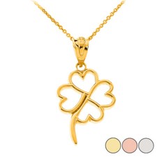 Dainty Openwork Lucky 4-Leaf Clover Pendant Necklace in Solid Gold picture