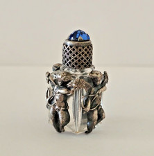 Vintage Antique French Perfume Bottle Blue Jewel Silver Cupids with Arrows CUTE picture