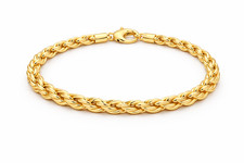 Real Italian 1/200 14K Yellow Gold Overlay Oro Rope Link Bracelet Pulsera Link picture