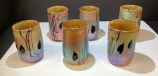 6 RARE iridescent Art Glass Tumblers Signed Craig Zweifel Pulled Feather/hearts  picture