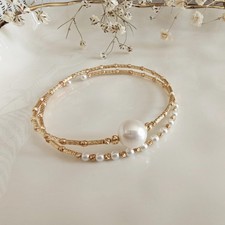 Solid 18K Gold Akoya Pearl Bracelet 8.5-9mm Silver Blue-Gray White Pink picture