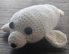 Handmade Crochet White Seal Plush Amigurumi Sea Animal 9in JacJacCrochet USA picture