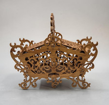 Vintage Folk Art Handmade Fretwork / Scrollwork Wooden Caddy Storage Basket picture