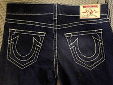 True Religion World Tour Skinny Fit Dark Wash Blue Denim Jeans 5-Pocket Logo picture