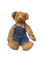 Vtg Knickerbocker Toy Company Mohair Teddy Bear Winston Brown Blue Overalls 12” picture