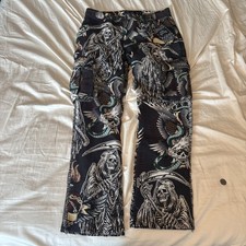 Rebel Vengeance Pants Mens 36x32 Death Skull Snake Tapestry Cargo Gothic Eagle picture