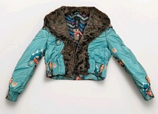 Custo Barcelona 2006 Moto Graphic Puffer Jacket Womens 8 Small Faux Fur NWT Rare picture