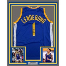 Framed Autographed/Signed Yaxel Lendeborg 35x39 GSW Blue Jersey JSA COA picture