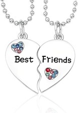 SUPAC Best Friends Split Heart Necklace Set - 2 PC, Rhinestones picture