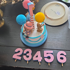 RARE VINTAGE HAPPY BIRTHDAY WOODEN MUSIC BOX CAKE WITH KIDS, DOG & BALLOONS picture