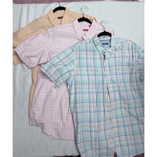 Lot of 3 IZOD Mens Short Sleeve Button Down Shirts Plaid Pink Orange Large picture