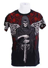 Liquid Blue Men's S Black Skeleton Graphic Short Sleeve T-Shirt Grim Reaper picture