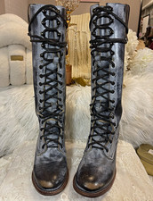 Freebird by Steven Grany Women’s Gray Leather Knee-High Lace-Up Boots 9 picture