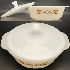 Fire King Anchor Hocking Wheat Round Covered Casserole 447 Made in USA 1.5 quart picture