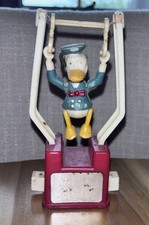Vtg Plastic Walt Disney DONALD DUCK Trapeze PUSH BUTTON Toy Acrobat WORKS picture