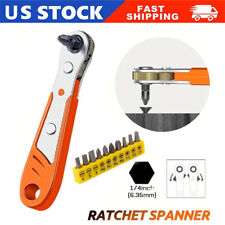Ratcheting Right Angle Screwdriver Hex Drive 90 Degree Offset + 10PCS Bits Kit picture