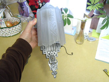 Rare Art Deco Lincoln MFG Co Venetian Frosted Slip Shade Wall Sconces Pair 1930s picture