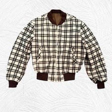 Vintage McGregor 42/Large Bomber Jacket Reversible Wool Nylon Plaid Check Brown picture