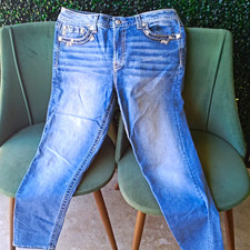 Miss Me Women's Blue Medium Wash Embroidered Studded 5-Pocket Slim Jeans picture