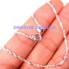 Men&Women's Real 925 Sterling Silver Tarnish-Free 1.5mm Thin Wave Chain Necklace picture