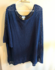 Catherines Women's 4X Navy Blue Open Knit Lightweight Scoop neck top Coastal picture