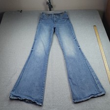 Express Jeans Womens 0R Blue 70s Flare High Rise Denim Chain Detail picture