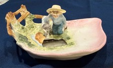 Antique Ernst Bohne Sohne Bisque Porcelain Figural Vanity Dish Mirror Boy Cat picture