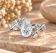 IGI 2.10Ct Pear-Cut Lab Grown Diamond Leaf Design Engagement Ring 14k White Gold picture