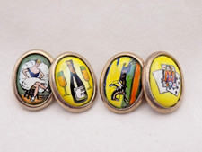 STERLING SILVER VINTAGE RARE FOUR VICES ENAMEL CUFF LINKS SO COOL GREAT SHAPE picture