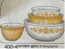 BRAND NEW 🦋 Vintage Pyrex Butterfly Gold 4-Pc. Mixing Bowl Set (Model 400-4) picture