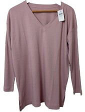 J Jill Simply Supima V Neck Tunic Long Sleeve Top M Quartz Pink 100% Cotton NWT picture