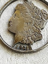 Vintage 900 Silver 1921 Lady Liberty Silver Dollar USA Cutout Coin Pendant picture