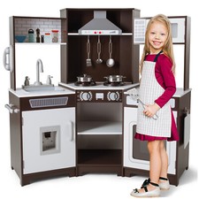 JOYLDIAS Large Kids Pretend Play Kitchen Set Wooden Cooking Toys w/Lights,Sounds picture