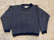 L.L. Bean Vintage Wool Rayon Birdseye Sweater L Made in Norway Crewneck 70s 60s picture