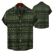 Tribal Aztec Geometric Hawaiian Shirt Men Casual Short Sleeve Button Up Aloha picture