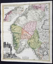 1720 J B Homann Large Original Antique Map of Norway - Regni Norvegiae picture