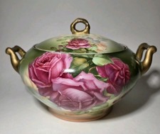Antique Thomas Bavaria Covered Dish Biscut Jar Signed E. Muller Hand Painted  picture